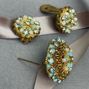 Antique Austrian Crystal Jewelry Set Brooch Pin & Earrings Demi Parure Vintage